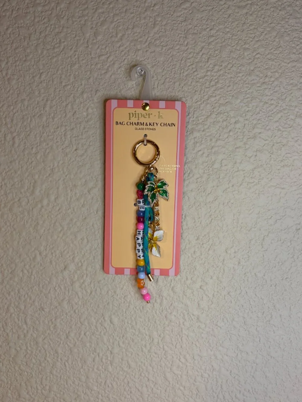 Piper K Tropical Palm Tree Be Happy Bag Charm Keychain NWT